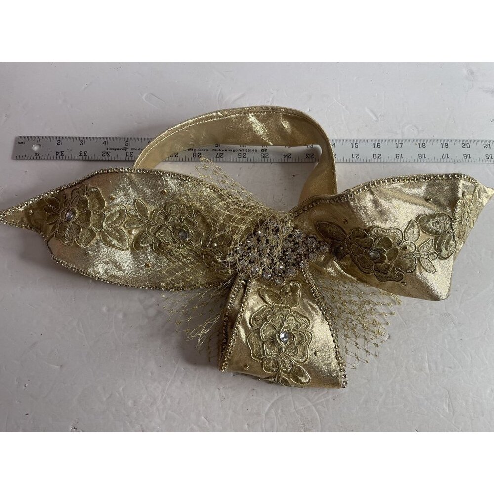 Hair Accessory - Bow Tie Rhinestones Headband Gold,‎ Flower Accent Adult Band